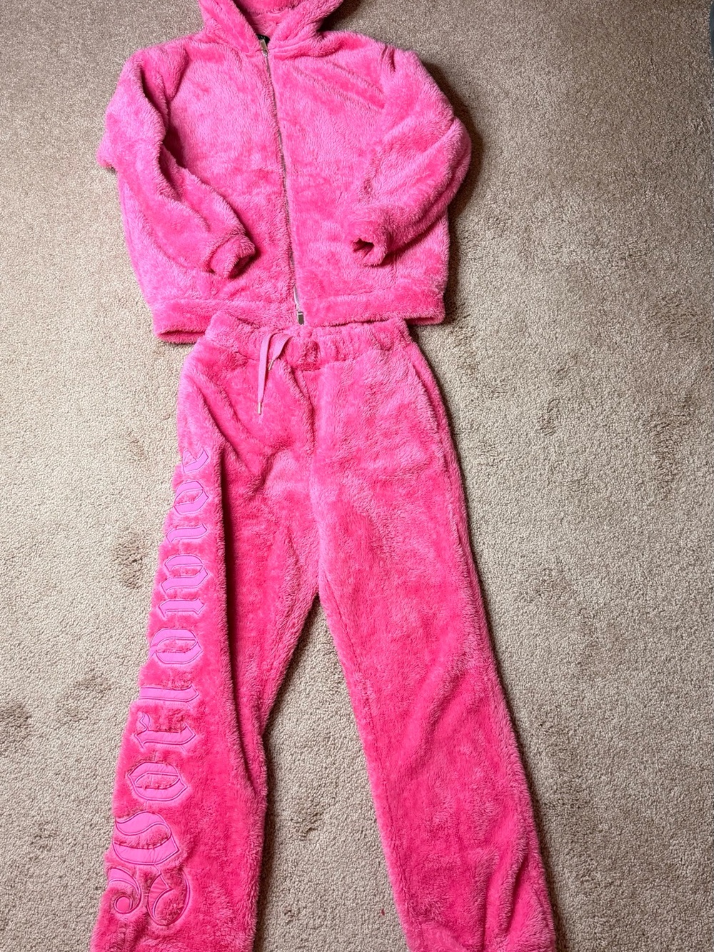 Hot Pink Plush Hoodie & Sweatpants Set